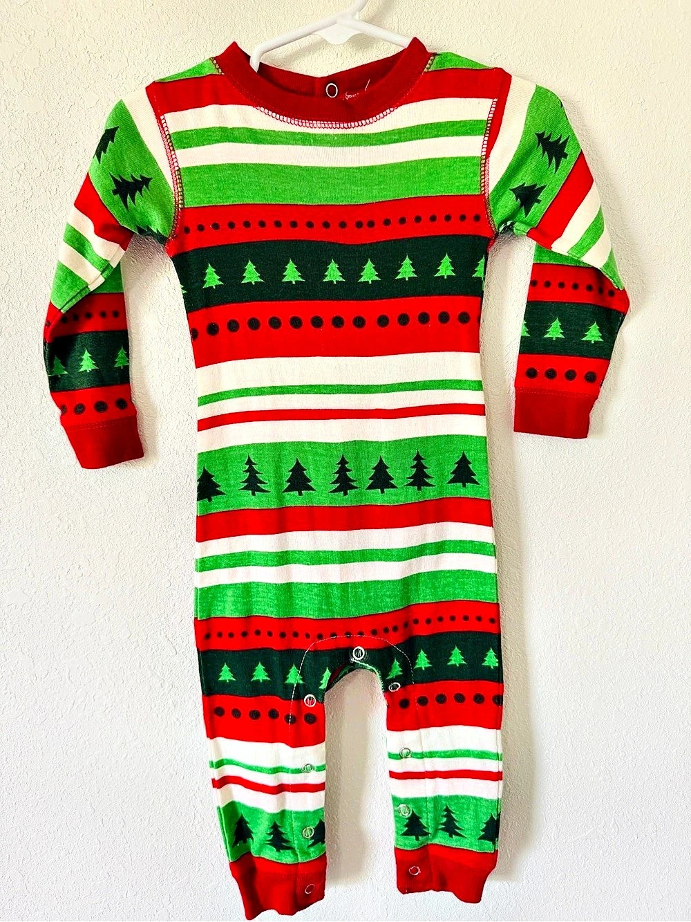 Flap Jack Striped Cotton Footie in Green & Red Size 12MO